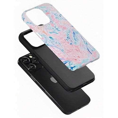 SUMALAY Tropical Pink Blue Watercolor Phone Case Coastal Grandma Abstract Art Dual Layer Glossy-Texture Shockproof Protective Cover, Suitable for iPhone 17-12 (Pink & Blue, iPhone 14) thumbnail 3