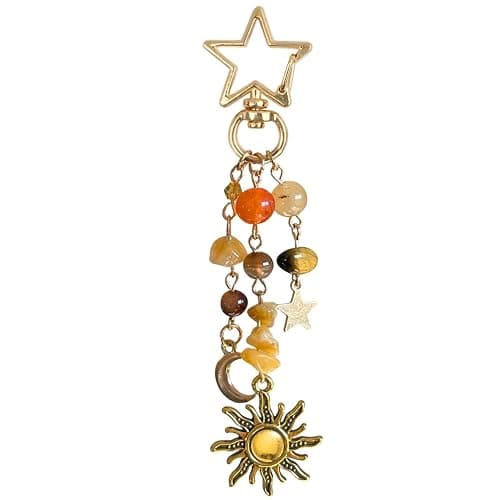 IPEWOEF 1Pcs Sun and Moon Keychain Star Keychains for Women Colorful Star Key Chain y2k Sunshine Keychain Beads Gemstone Aesthetic Bag Charms Key Chains Women Cute Purse Charms for Handbags - Image 1