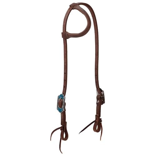 Weaver Leather ProTack Headstall with Designer Hardware, Sliding Ear, Turquoise Flower - Image 1