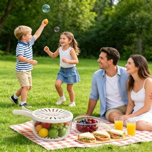Multifunctional Fruit Washing Bowl with Strainer,2 in 1 Drain basket and Fruit Strainer Container with Lid,Fruit Washer Bowl for Kitchen,Fridge,Picnic & Camping(1QT) thumbnail 6
