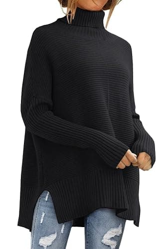 LILLUSORY Women's Oversized Turtleneck Sweaters Fall Batwing Sleeve Ribbed Tunic Sweater - Image 1