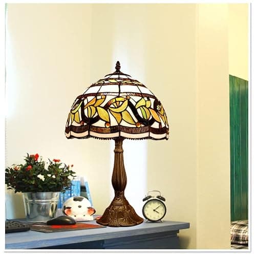 MIAOKE Stained Table Lamp Stained Glass Table Light, Handmade Desk Bedside Table Night Lamp, Antique Art Craft Gifts Lover Kid Living Room Bedroom Study Bookcase Desk Ligh thumbnail 4