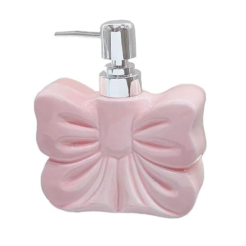 Lotion Dispenser Ceramic Soap Bottle, Bowknot Lotion Bottle with Pump,360ML - Image 1