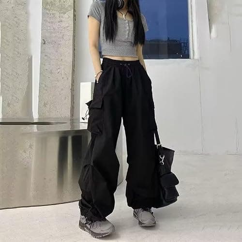 FENGQIYUNHAI Cargo Pants Women Baggy Parachute Pants Woman Mutil Pockets Loose Fit Y2K Casual Pants for Women thumbnail 3