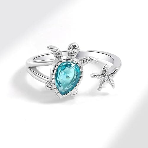 PINK TOWN Sea Turtle Starfish Ring Sea Star Summer Beach Jewelry Adjustable Cute Ring Ocean Series Vacation Sea Turtle Sea Star Ring Teen for Women thumbnail 3