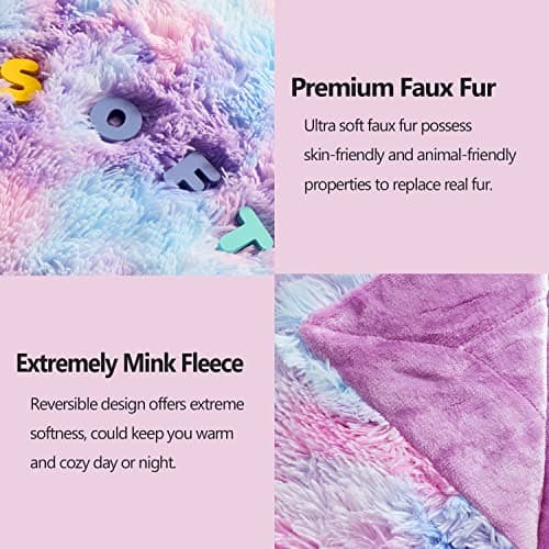 GONAAP Fuzzy Faux Fur Throw Blanket Purple Rainbow Super Soft Cozy Plush Fuzzy Shaggy Blanket for Couch Sofa Bed (Purple Rainbow, Throw(50"x60")) thumbnail 5