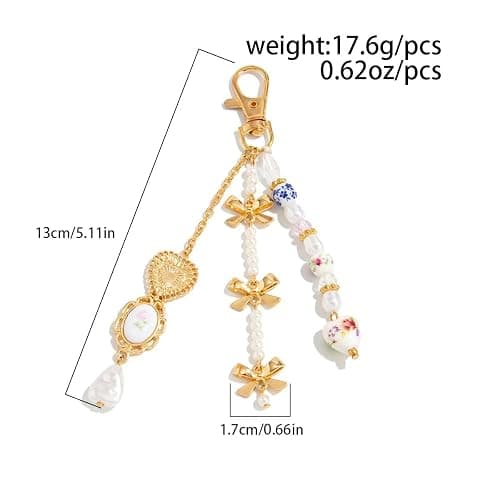 Jekeiodoe Bag Charms Colorful Chinese Ceramic Style Keychain Charm, Y2K Aesthetic Purse Charm Purse Keychain for Handbag thumbnail 2