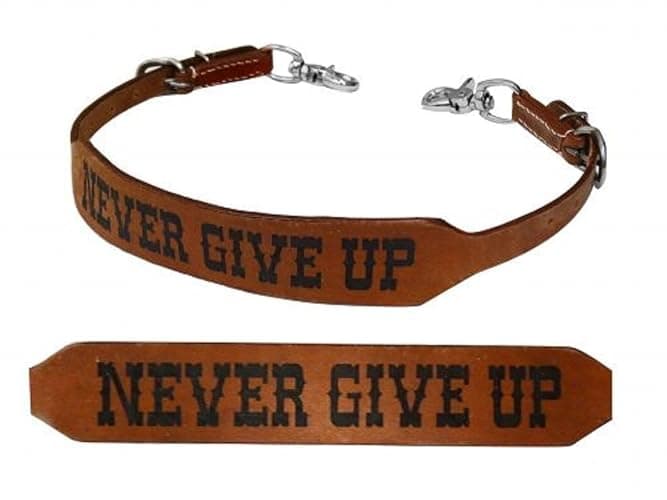    4.   Showman "Never GIVE UP Branded Leather Wither Strap - Image 1