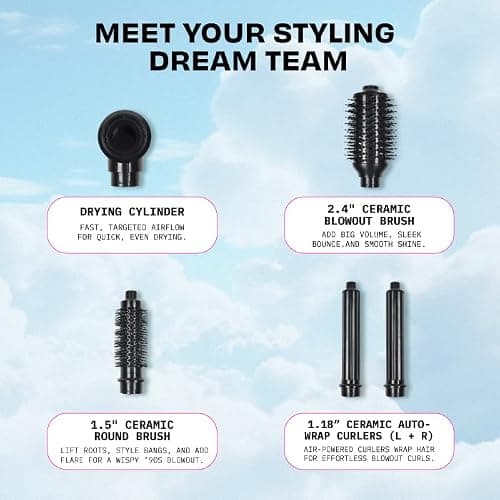 FoxyBae Super Styler Pro Interchangeable Hair Styler Wand Curling Iron Set - w/Drying Cylinder, Ceramic Blowout & Round Brushes, 2 Auto-Wrap Curlers - Frizz-Free, Smooth Hair (Black Rose-Gold) thumbnail 3