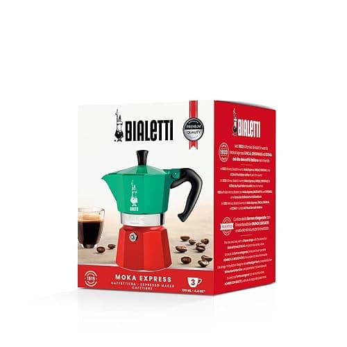 Bialetti - Moka Express Italia Collection: Iconic Stovetop Espresso Maker, Makes Real Italian Coffee, Moka Pot 3 Cups (4.3 Oz - 130 Ml), Aluminium, Colored in Red Green Silver thumbnail 5