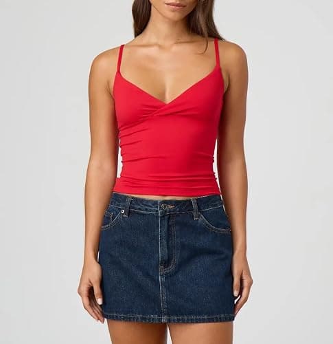 Giraropa Women Summer Basic Cami Shirt Sexy Sleeveless Spaghetti Strap V Neck Tank Top Y2K Slim Fit Going Out Crop Tops thumbnail 2
