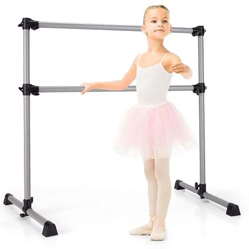 Goplus Double Ballet Barre Bar, Portable 4 FT Freestanding Dancing Bar w/ 7” - 46” Adjustable Height, Barre Exercise Equipment Bar for Home School Gym, Ballet Bar for Kids & Adults - Image 1