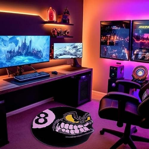 Angry 8 Ball Rug, 24" Cool Rugs for Bedroom Men, Black Round Area Rug for Man Cave, High-Pile Flocking Soft Aesthetic Carpet for Living Room Decor, Hypebeast Room Decor thumbnail 7