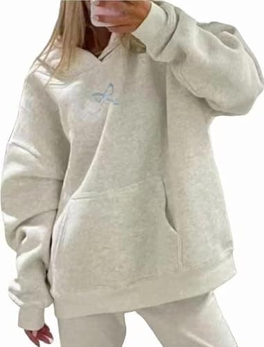 Women Bow Embroidery Hoodie Teen Girls Cute Graphic Hooded Loose Preppy Y2K Long Sleeve Pullover Hoodie Tops - Image 1