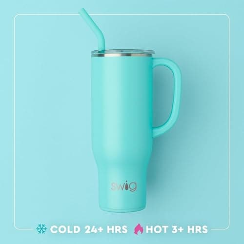 Swig Life 30oz Mega Mug, 30 oz Tumbler with Handle and Straw, Cup Holder Friendly, Dishwasher Safe, Extra Large Insulated Tumbler, Stainless Steel Water Bottle (Teacher Life) thumbnail 3