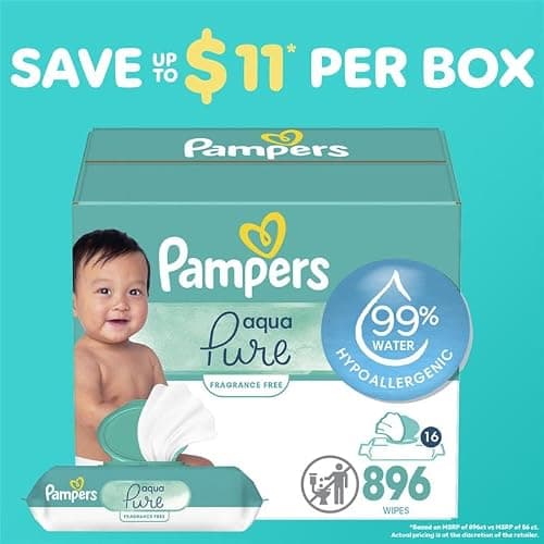 Pampers Baby Wipes Aqua Pure, 99% water-based wipes, Hypoallergenic and Unscented Baby Wipes, 672 Wipes Total (12 Flip-Top Packs) - 56 Count (Pack of 12) thumbnail 4