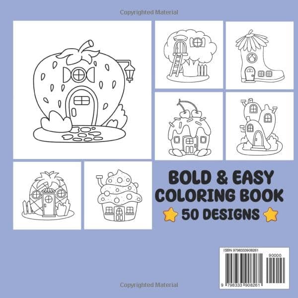 Fairy Houses - Bold and Easy Coloring Book: 50 Cute and Simple Large Print Coloring Pages for Adults, Teens and Kids to Relaxation Featuring Lovely Fantasy Houses Designs (Simple Coloring Book) thumbnail 2