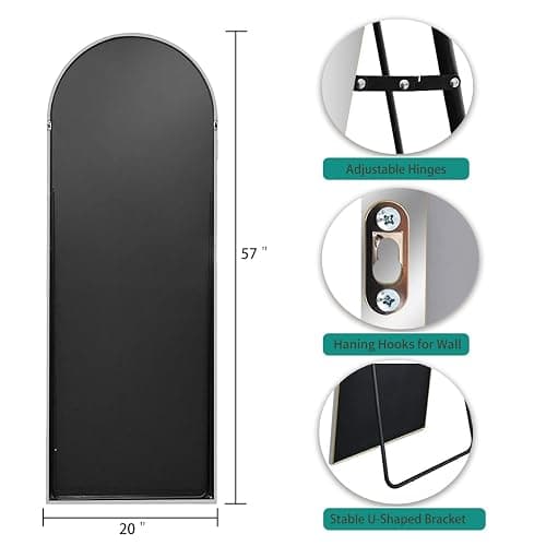 TinyTimes 57"x20" Arched Full Length Mirror, Full Floor Mirror with Stand, Large Full Body Mirrors, Wall Mirrors for Bedroom Living Room, Aluminum Frame (White) thumbnail 3