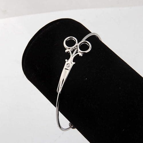 KUIYAI Minimalist Shears Scissor Bangle Stacking Adjustable Wire Bracelet for Hairdresser (Silver) thumbnail 2