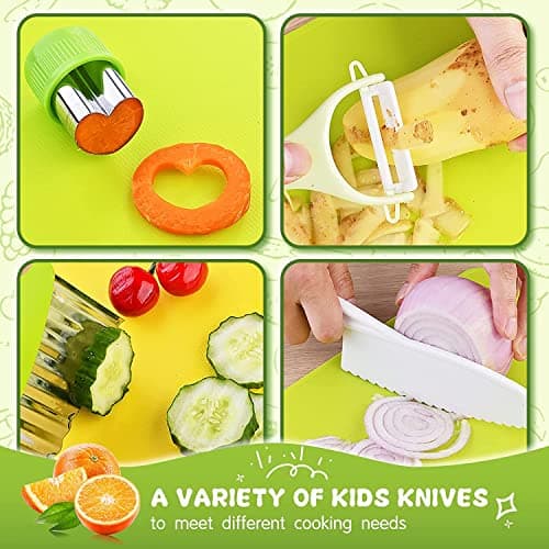 13 Pieces Montessori Kitchen Tools for Toddlers-Kids Cooking Sets Real-Toddler Safe Knives Set for Real Cooking with Plastic Toddler Safe Knives Crinkle Cutter Kids Cutting Board - 13pcs thumbnail 3