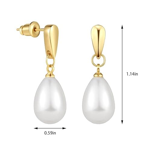 14k Gold Plated Lightweight Pearl Earrings,Trendy Jewelry,Teardrop Hoop Earrings for Women,Pearl Drop Earrings,Elegant Jewelry for Gifts thumbnail 6