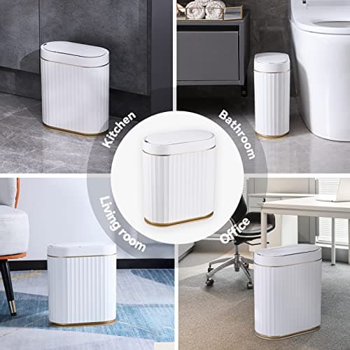 ELPHECO Bathroom Trash Can with Lid 2 Gallon Sensor Garbage Can, Automatic Trash Bin, Motion Sensor Trash Can, IPX5 Waterproof Plastic Wastebasket for Bathroom, Bedroom, Kitchen, Office, White Gold thumbnail 6