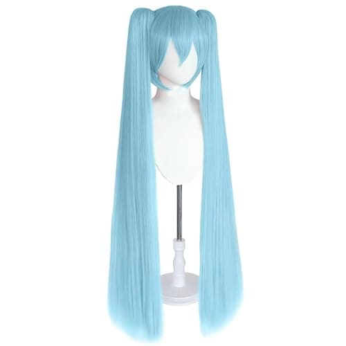BESTBEL+Hair Cap 48 inch 120 cm Blue Wigs With Bangs Long Blue Wigs With 2 Ponytails for Women Pigtail Wig for Halloween Cosplay Anime Costume Long Straight Wig Party Outfits Synthetic Hair thumbnail 4