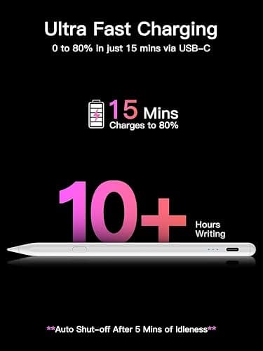 KEEPRO Stylus Pen for iPad 2018-2025, USB-C Fast Charging Pencil, Pixel-Perfect Tilt Sensitivity for iPad 11/10/9/8/7/6/A16, Mini 7/6/5, Air M3/M2 11"/13"/5/4/3, Pro M4 13"/12.9″/11″ thumbnail 4
