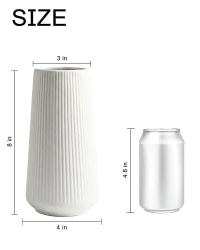 White Ceramic Vase, 8 Inch Flower Vases for Pampas Grass and Dried Flowers, Modern Vase for Living Room Table, Kitchen Shelf, Wedding Centerpiece Decor thumbnail 3