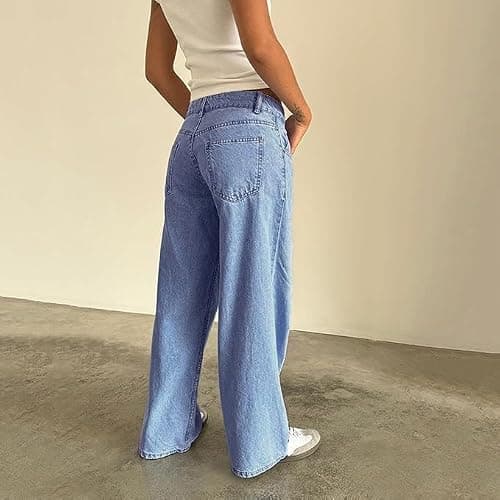 Flvsun Women's Wide Leg Low Waisted Baggy Jeans Casual Loose Y2K Boyfriend Straight Denim Pants thumbnail 4