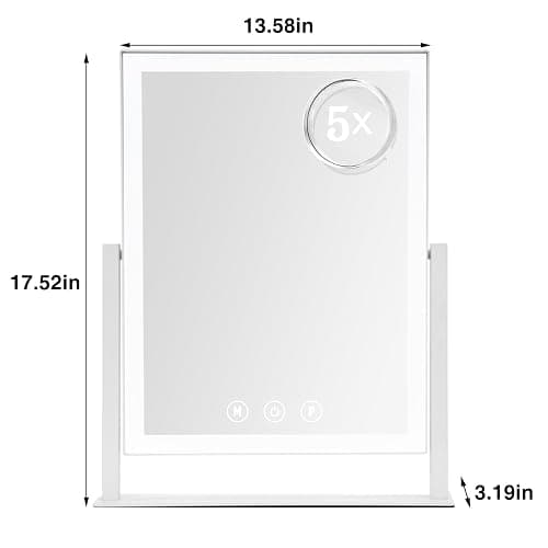 ViKert Lighted Makeup Mirror, Hollywood Vanity Mirror with 5X Magnification Mirror, 360°Rotation Touch Control, 3 Color Lighting for Desks Bedroom Dressing Room, Large thumbnail 2