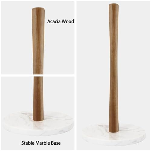Buruis Wood Paper Towel Holder, Marble Base Modern Decorative Countertop Standing Rolls Holder for Kitchen, Toilet, Pantry and Bathroom (Marble Base White) thumbnail 4