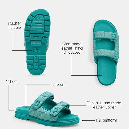 COACH womens Sculpted C Leather Double Band Sandals thumbnail 3