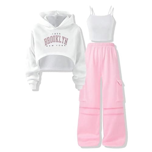 Voxikodex Girls Cute Clothes 3 Piece Cropped Hoodie + Cami Top + Cargo Pants Winter Spring Outfits for Teen Girls Size 7-14Y - Image 1