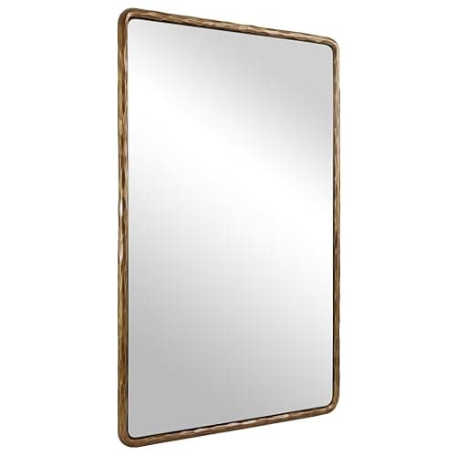 ANDY STAR Hand-Forged Gold Bathroom Mirrors for Wall, 24x36 Inch Vintage Solid Steel Metal Frame Bathroom Vanity Mirror, Antique Rounded Rectangle Wall Mirror, Hangs Horizontally or Vertically - Image 1