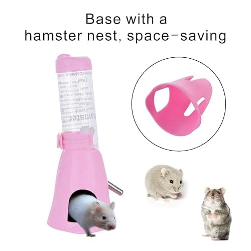 Guardians Hamster Water Bottle, Little Pet Automatic Drinking Bottle with Food Container Base Hut Hanging Water Feeding Bottles Auto Dispenser for Small Animals (125ml,Pink) thumbnail 3