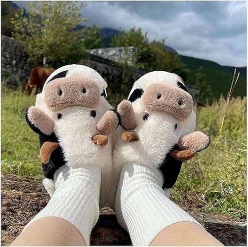 Shoppawhile Hausschuhe Damen Winter Kuh Geschenke für Frauen Plüsch Warme Kuschel Flauschige Kuh Pantoffeln Lustige Kuh Geschenke Rutschfeste Cozy Kuh Slippers thumbnail 4
