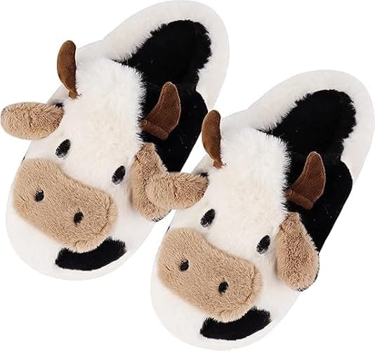 Shoppawhile Hausschuhe Damen Winter Kuh Geschenke für Frauen Plüsch Warme Kuschel Flauschige Kuh Pantoffeln Lustige Kuh Geschenke Rutschfeste Cozy Kuh Slippers - Image 1