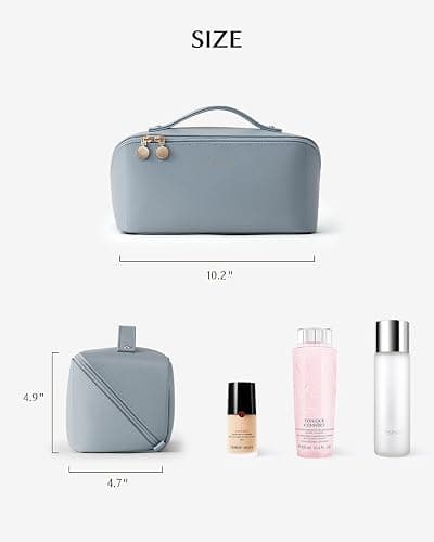 EACHY Travel Makeup Bag,Large Capacity Cosmetic Bags for Women,Waterproof Portable Pouch Open Flat Toiletry Bag Pattern Makeup Bag - Large - AN-Blue thumbnail 4