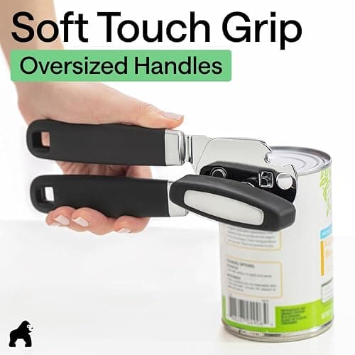 GORILLA GRIP Heavy Duty Stainless Steel Smooth Edge Manual Can Opener and Bottle Openers, US Designed, Soft Comfortable Handle, Oversized Handheld Turn Knob, Multifunctional Kitchen Tool, Black thumbnail 4