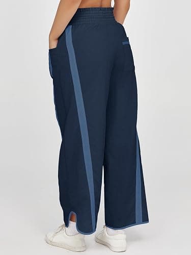 Fisoew Women's Baggy Wide Leg Pants Casual Drawstring Elastic Waisted Contrast Color Workout Y2K Track Pants thumbnail 5