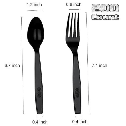 MOACOCK 200 Count Black Plastic Silverware, Heavy Weight Plastic Forks Spoons, Disposable Utensils Cutlery Set for Wedding Party Supplies Everyday Use thumbnail 3