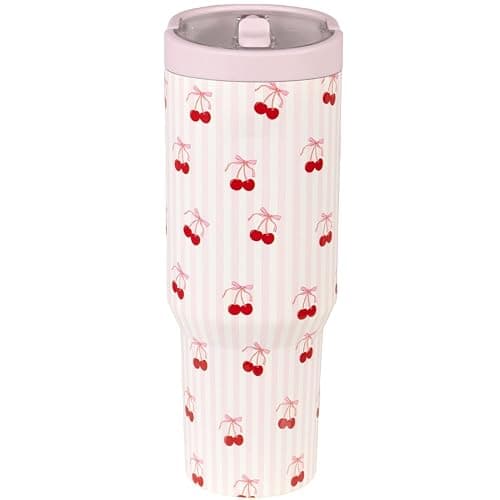 HydroJug Sport - Stainless Steel Tumbler with Straw, Vacuum Insulated, 32oz Leakproof Water Bottle, Ergonomic Design, Reusable, Dishwasher Safe, Rubber Base, Durable for Gym or Outdoors, Sweet Cherry thumbnail 2