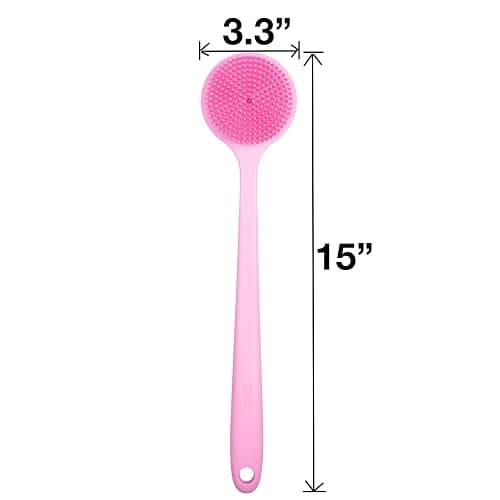 DNC Silicone Back Scrubber for Shower, Soft Bath Body Brush with Long Handle (Pink) thumbnail 4