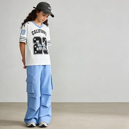 Afsmlys Tween Girls Clothes Short Sleeve Graphic T-Shirt Top + Cargo Pants 2pcs Outfit Set, Size 7-15Years thumbnail 2