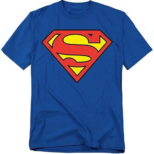 Superman Classic Logo T Shirt and Stickers, Unisex Adult T Shirt Collection - X-Large - Royal-sm Classic Logo