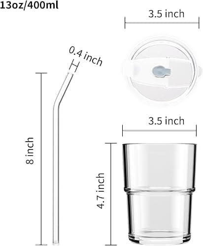 MINGHYZYA 13oz Glass Tumbler with Straw and Lid, Leak Proof Iced Coffee Cup, Thick Wall BPA Free Drinking Glass Water Cups for Iced Coffee, Matcha, Smoothie and Travel-(Clear-2pack) thumbnail 3