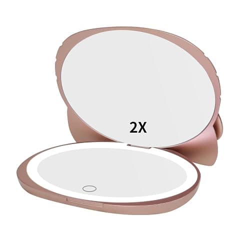 Impressions Vanity Hello Kitty Kawaii Compact Mirror with Touch Sensor Switch for Adjustable Brightness, Lighted Makeup Mirror with LED Lights and 2X Magnifying Mirror (Rose Gold) thumbnail 2