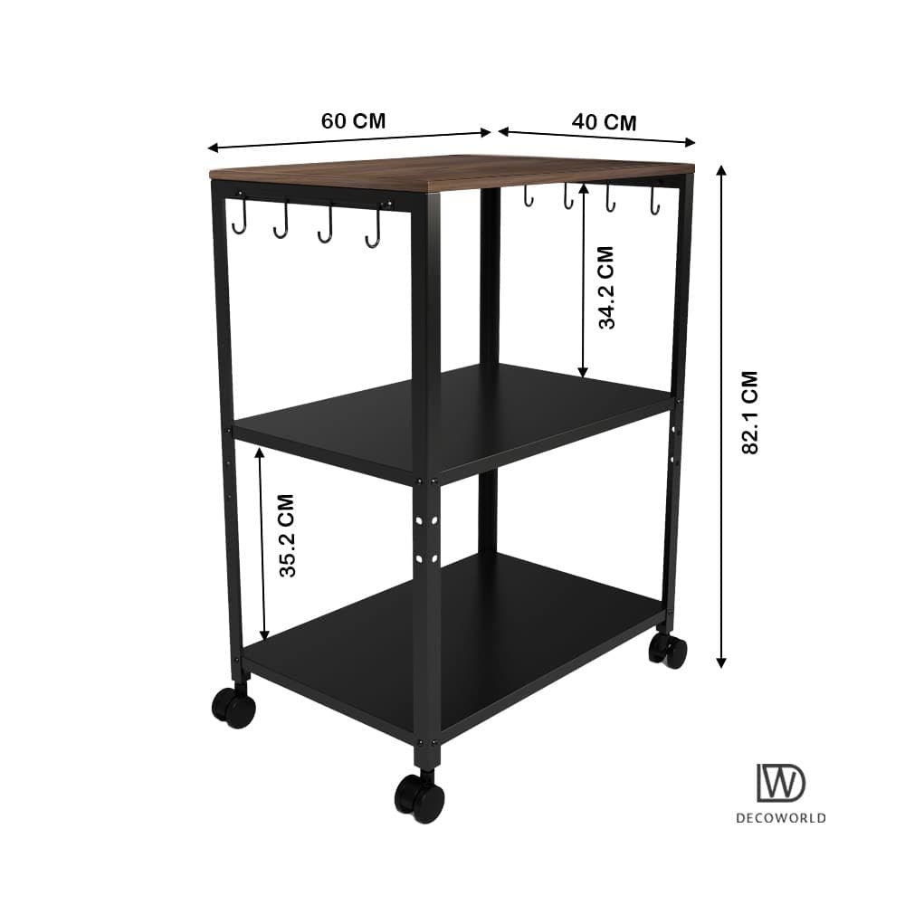 DECOWORLD || 3 Tier Premium Microwave & OTG Stand || Mutiple Platforms for Extra Storage with Hooks and Wheels|| Kitchen Oven Rack thumbnail 3