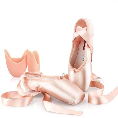 DoGeek Satin Pointe Shoes for Girls and Ladies Professional Ballet Dance Shoes with Ribbon for School or Home - Image 1